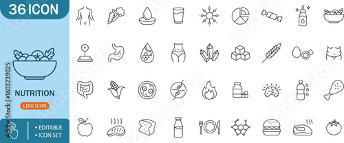Nutrition Health Diet Food Vitamin Protein Body Wellness, icon setnutrition,health,diet,food,vitamin,protein,body,wellness,fitness,weight,calorie,organic,natural,vegetable,fruit,meat,fish,egg,dairy,gr