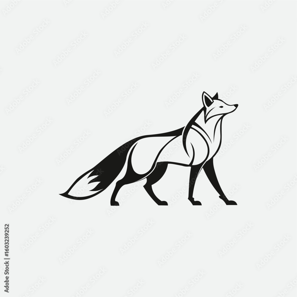 Fototapeta premium Stylized fox silhouette walking forward isolated on white background.