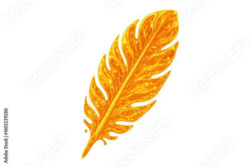 Shiny, golden feather with transparent background, ideal for fantasy or luxury-themed projects