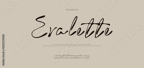 Signature Font Uppercase Lowercase and Number. Calligraphy Logotype Script Brush Font Type Font lettering handwritten. vector illustration 
