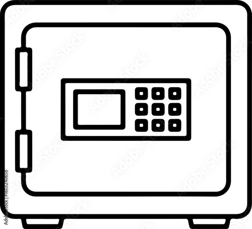 Simple line drawing of a modern digital safe with keypad