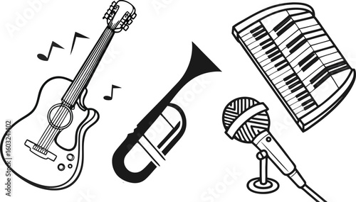 Electric guitar with musical notes vector illustration for rock band concert