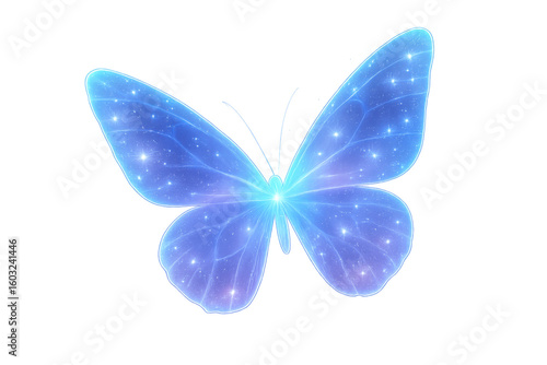 Beautiful glowing blue morpho butterfly with sparkling wings isolated on transparent background, perfect for fantasy or nature-themed projects