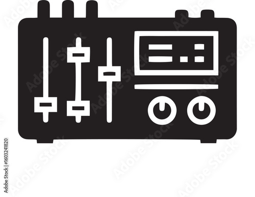 Black Silhouette of a Digital Audio Mixer with Faders and Controls
