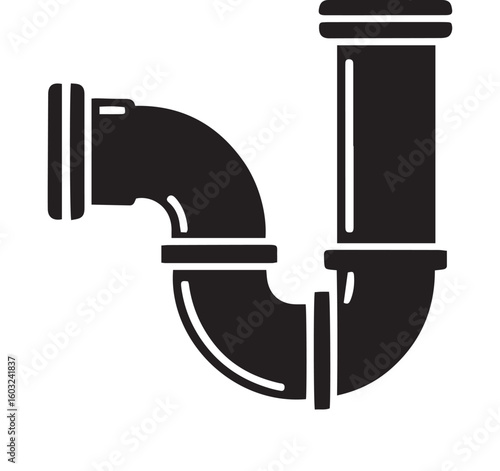 Black silhouette of a P-trap plumbing pipe with clean lines