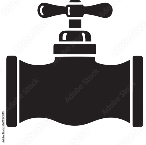 Black Silhouette of a Water Tap with a Valve Handle
