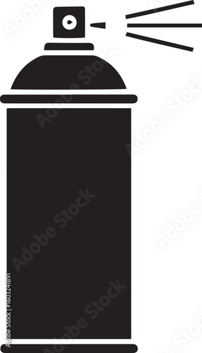 Black Silhouette of an Aerosol Spray Can with Nozzle and Spray