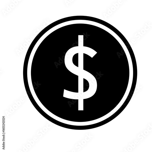 Dollar Sign in Circle Icon Black and White