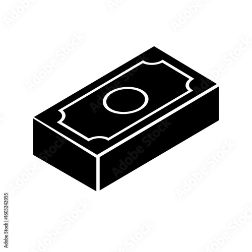 3D Cash Money Stack Icon in Black and White