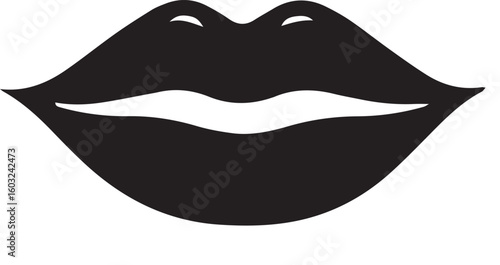 Stylized black silhouette of full, plump lips with glossy highlights and a defined Cupid's bow.