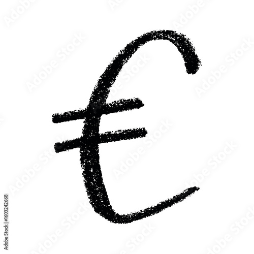 Hand drawn euro currency symbol. Brush stroke doodle. Single element for design