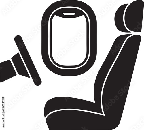 Airplane interior with seat window and steering wheel vector