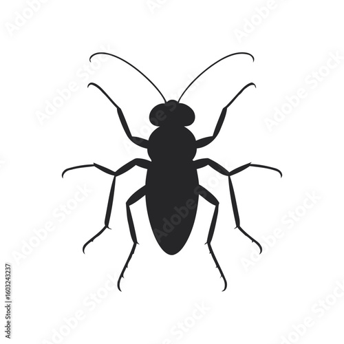 Cockroach Silhouette Vector Illustration on White Background, Perfect for Pest Control, Hygiene, and Sanitation Related Designs and Projects