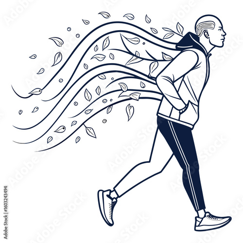 The Journey of Transformation: An active individual strides forward, his silhouette embodying a visual representation of personal growth and progress.