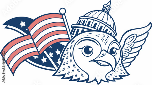 An adorable Owl with a Shy vibe and a Founding Spirit Presidents’ Day theme – SVG style