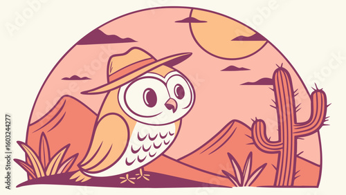 Creative SVG: Relaxed Owl in a Sundown Glow colored Desert sunset theme