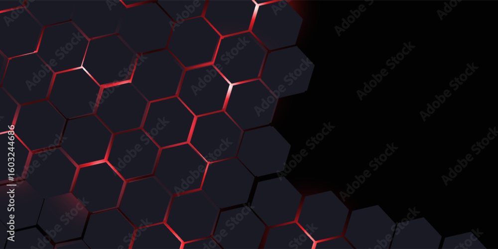 Dark gray and red horizontal hexagonal technology abstract vector background. illustration