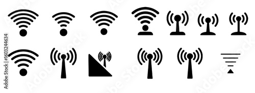 Wireless signal and network black symbols for connectivity