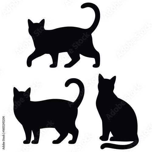 Three black cat silhouettes in different poses silhouette