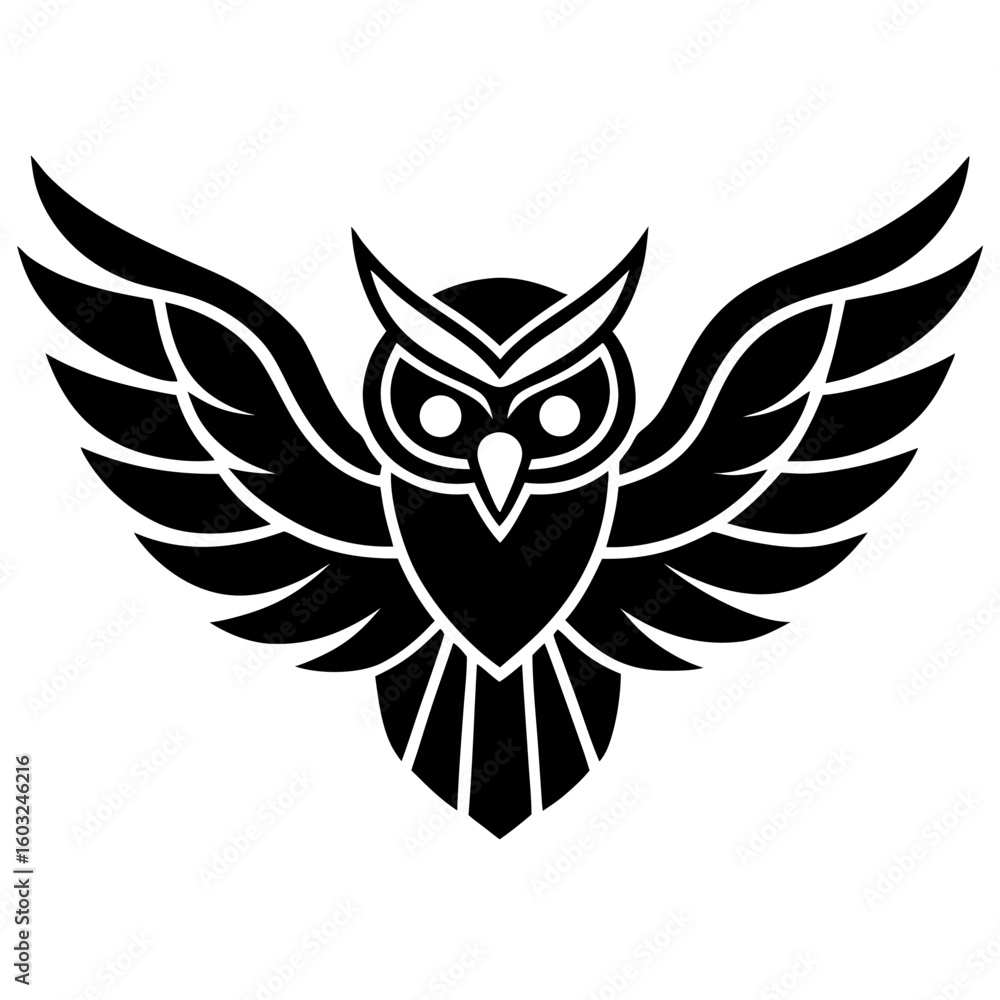 Obraz premium Flying Owl Vector Silhouette Modern Tribal Bird Logo for Tattoo, Emblem