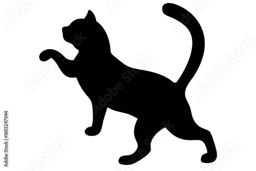 Black silhouette of a playful cat standing on hind legs
