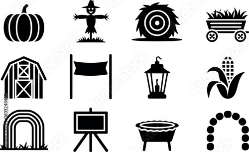 Farm Harvest Festival: Rustic Black Glyph Icons Set