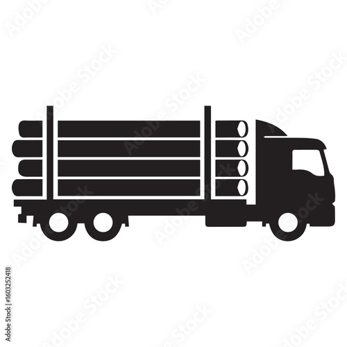 Minimalist Silhouette Icon of Log Truck