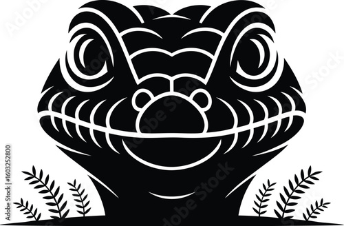 Stylized lizard face with foliage reptile animal