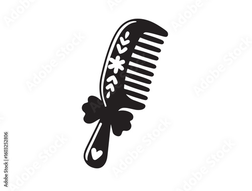  cute with hair comb in sillhouette on white background