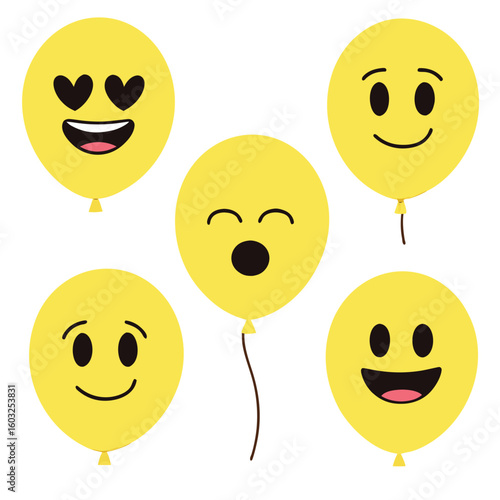 Yellow Emoji Balloon Bundle with Fun Expressions Illustration