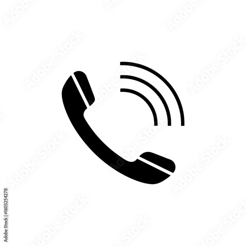 Black silhouette of a ringing telephone handset with sound waves