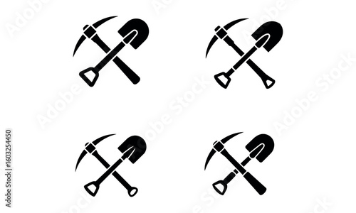 Mining tools icons with pickaxe and shovel for construction and industry work design
