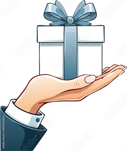 Hand holding a gift box with ribbon
