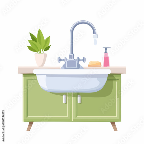 Sink with soap dish – Ceramic soap tray beside the faucet with a wet bar.
