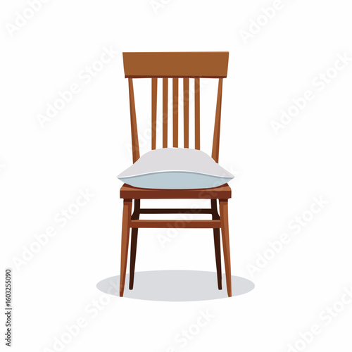 Dining chair with cushion – Wooden chair with tied seat cushion.
