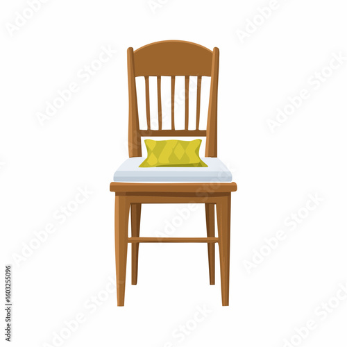 Dining chair with cushion – Wooden chair with tied seat cushion.
