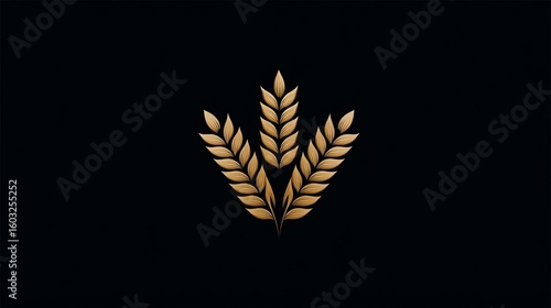 Elegant golden wheat ear illustration on black background perfect for logo designs