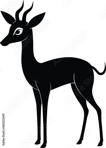 A drawing of a deer with a black tail and a white background
