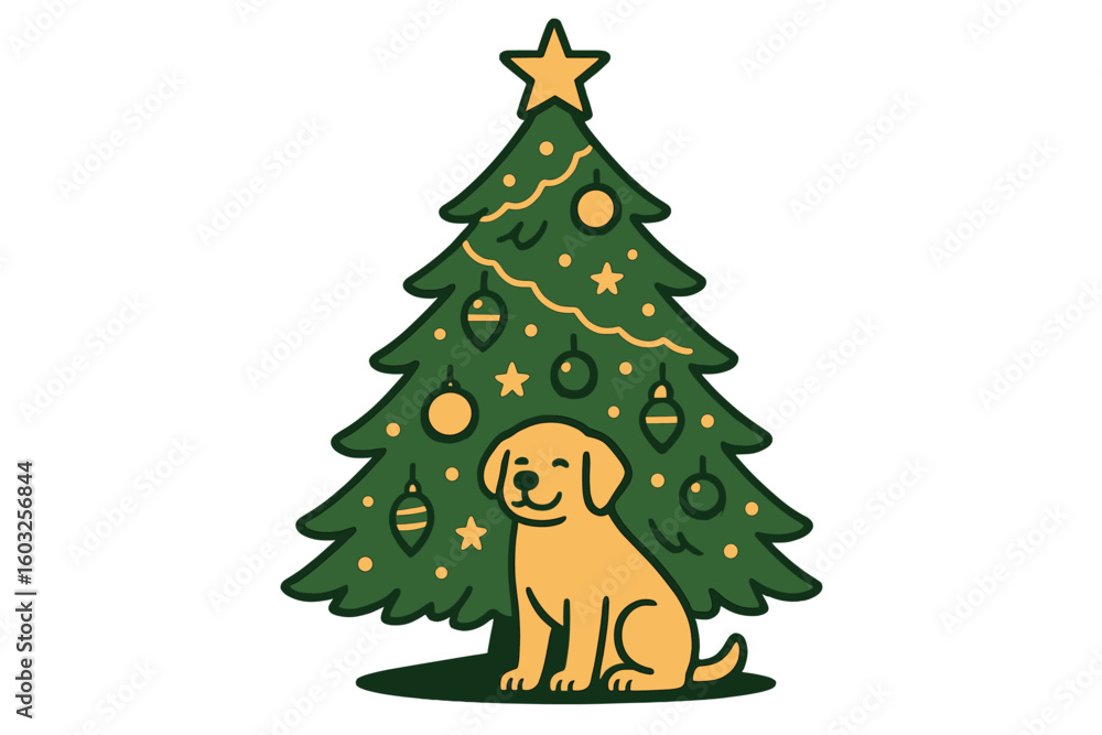 Naklejka premium Vector design of a Merry Christmas banner card featuring a nightly Christmas scene with Mary, Joseph, and baby Jesus in a manger, set against a red background with a green and gold Christmas tree