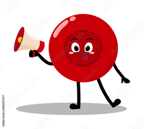 Cute Hand Drawn red Blood Cell Speaking Using Megaphone Bravely