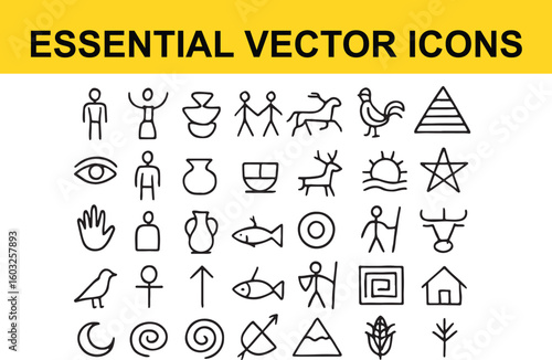 Ancient Primitive Symbols and Icons Collection vector