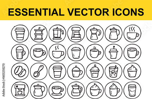 Coffee Icons Hand Drawn Doodle Style vector