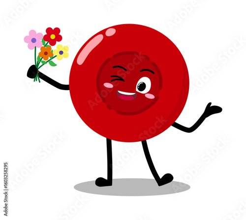 Cute Hand Drawn red Blood Cell Holding a bunch of flower