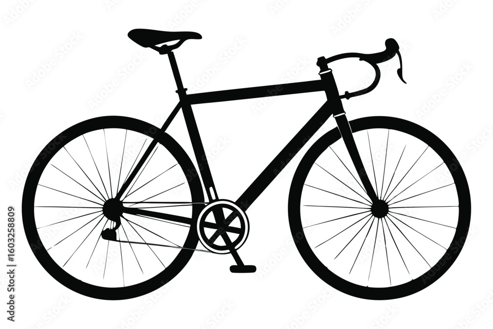 Black Silhouette Illustration of a Road Bicycle with Drop Handlebars and Thin Tires Black Silhouette Illustration of a Road Bicycle with Drop Handlebars and Thin Tires