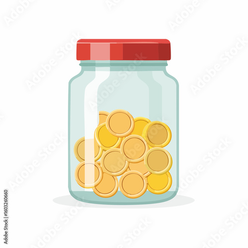 Jar of coins – Glass jar filled with mixed loose change.
