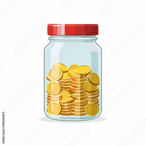 Jar of coins – Glass jar filled with mixed loose change.
