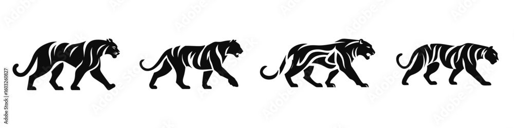 Obraz premium Wild Tiger Vector Design Tribal Silhouette Collection for Logos and Tattoos