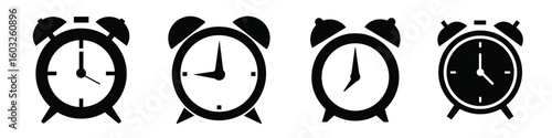 Alarm Clock Silhouette Vector Icons Set