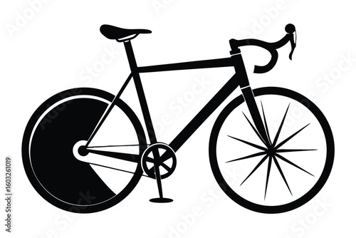 Stylish Black FixedGear Bicycle Silhouette with Aero Wheel and Racing Handlebars Illustration