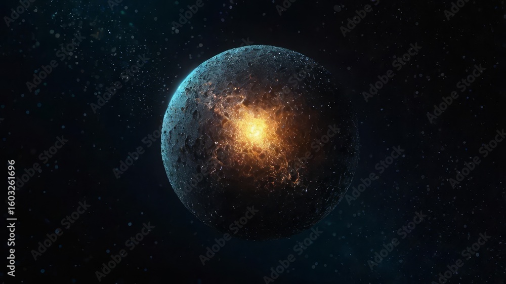 Obraz premium Exploding Planet in Deep Space with Glowing Core, Sci-Fi Space Art